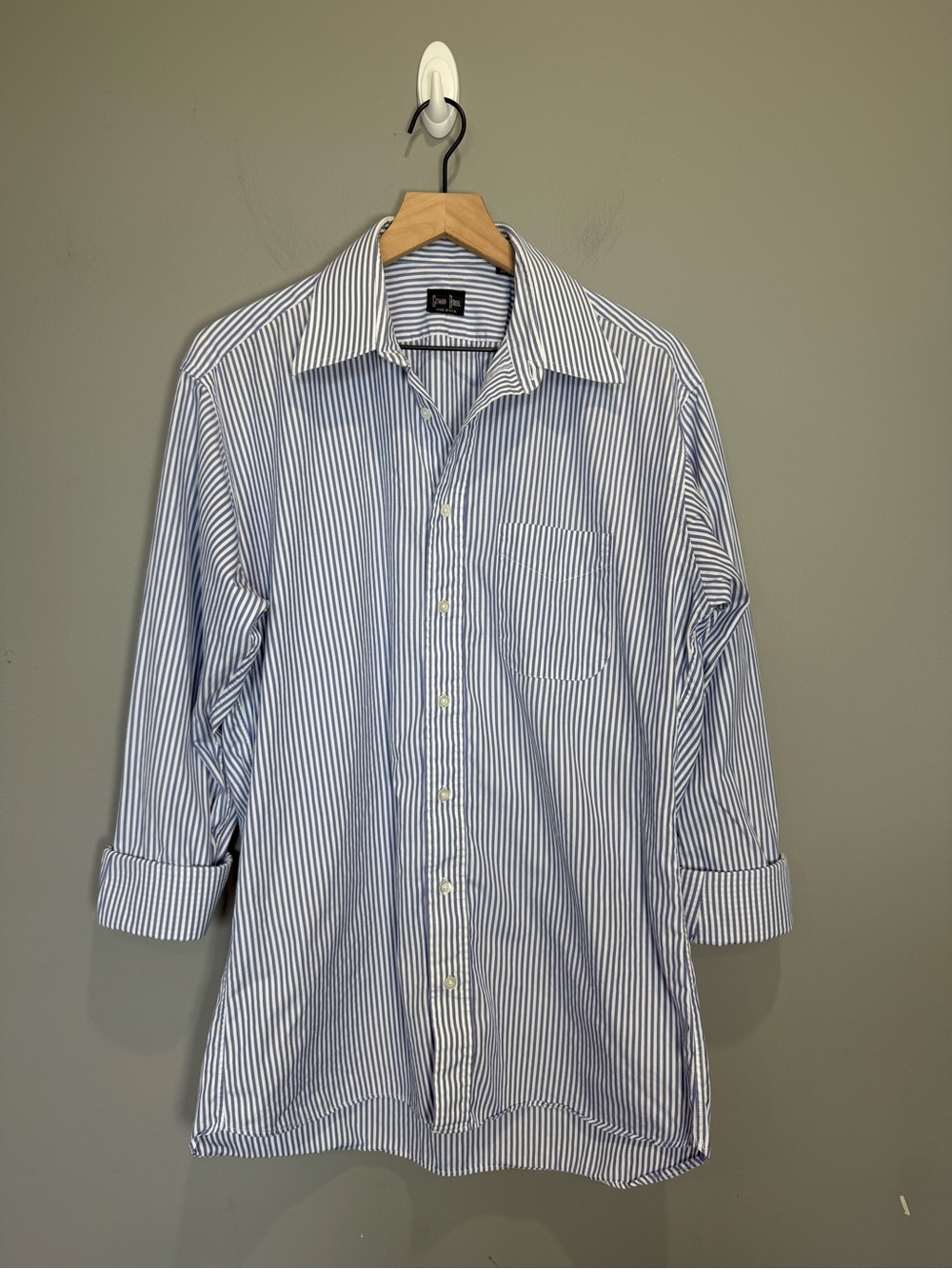 Gitman Bros USA Blue‎ White Stripe Button Down Shirt 16 34 Cotton Made USA